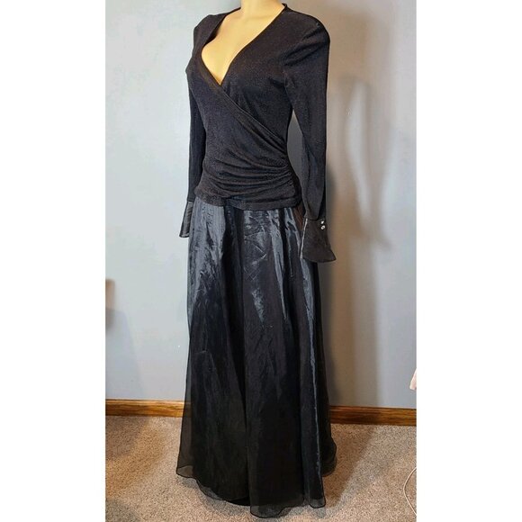 Vtg JS Collections Full Length Black Shimmer Evening Dress Sz 10 1920s New Year - Picture 3 of 11
